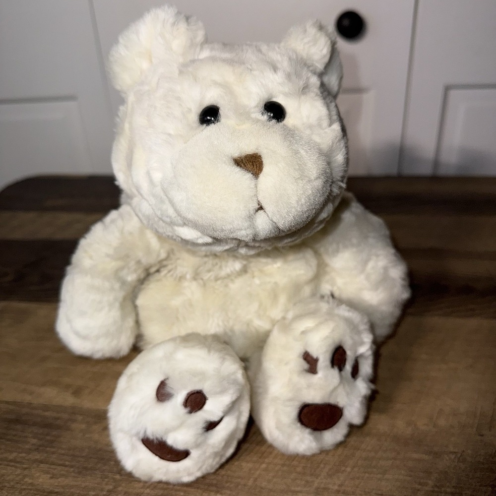 Vtg Chosun International Plush Teddy Polar Bear White W/ Brown Paw Pads Appx 13"